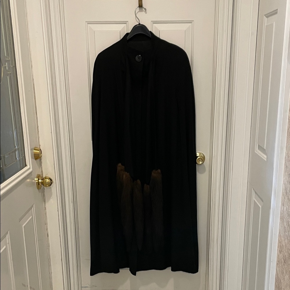 George Simonton Black Cape with attached black stole and   Brown fox tail accent